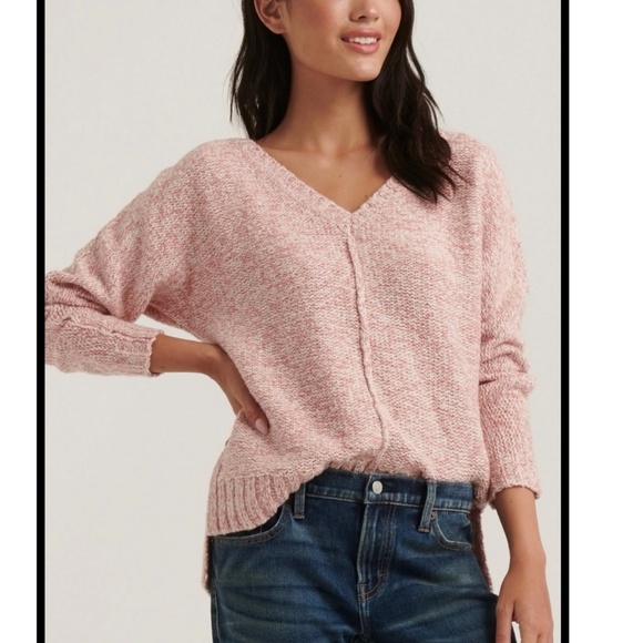 Lucky Brand Sweaters - Lucky Brand Sweater Marled Pink Heathered V- Neck Long Sleeve Pullover Loose Fit